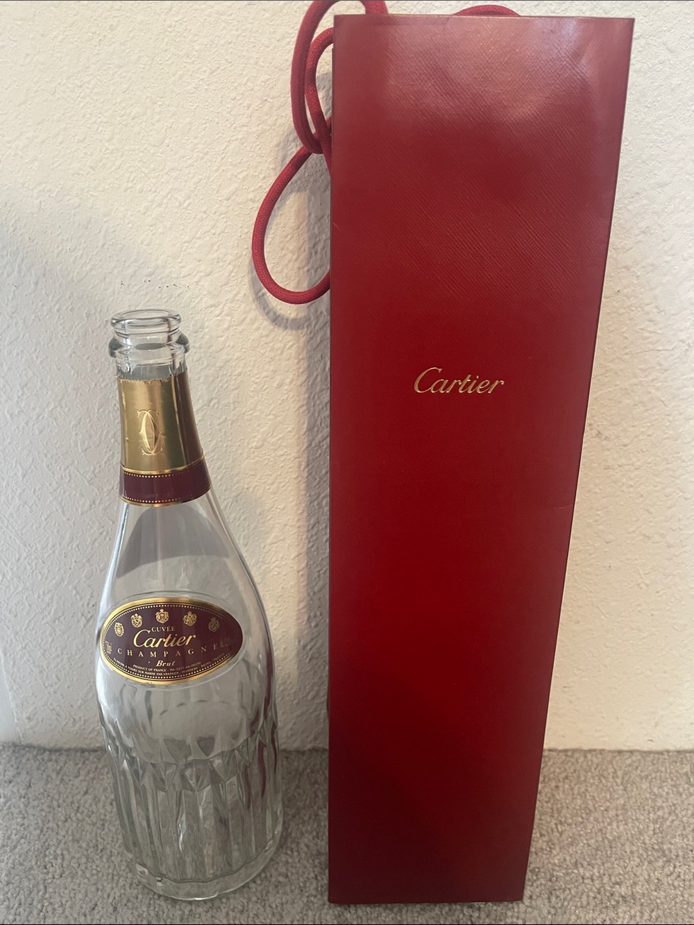 Cartier Red and Gold Champagne Bottle and Bag